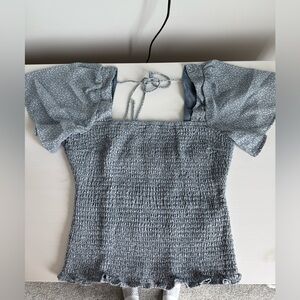 Abercrombie & Fitch Blue Flutter Sleeve Smocked Blouse
